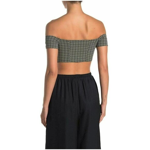 Free People Lucky Now Brami Crop Top XS Off Shoulder Black Combo NWT B92 - Picture 2 of 7